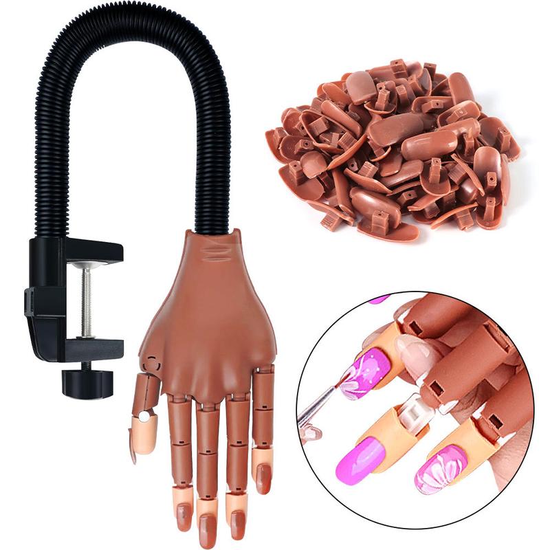Nail Practice Hand for Acrylic Nails: Flexible Nail Hand Practice Model - Realistic Nail Training Hand Manicure Kit for Beginners Salon Home with False Nails 100 Pcs