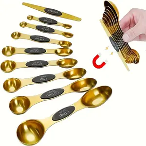 6/9 stainless steel magnetic household food grade carved spoon measuring spoon - with double-sided design, coffee measuring spoon, double headed measuring spoon set, kitchen utensils, kitchen gadgets, apartment essentials, back to school supplies