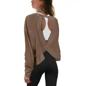 ASPOP Womens Open Back Workout Top Long Sleeve Athletic Shirts Casual Crop Running Tee Y2k Yoga