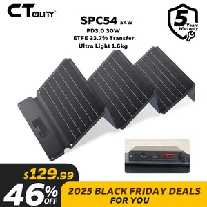 Black Friday Deal CTOLITY SPC54 54W Foldable Solar Power Charger 23.7% Transfer PD3.0 30W Portable Solar Panel for Power Bank Phone Laptop Camping Hiking RV Trip