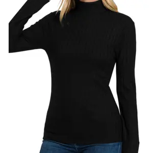 Black Ribbed Long Sleeve Turtle Neck