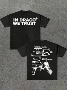 "In Draco We Trust" Tactical Graphic Menswear Tee for Men | Oversized 1XL Plus Size | Premium Cotton | Draco AK Exploded View Print | Y2K Streetwear Aesthetic | Bold Black/White/Red Casual T-Shirts for Street Style Enthusiasts