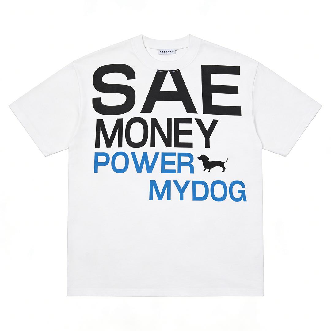 Men's "SAE MONEY POWER MY DOG" Funny Dog Print T-Shirt, 100% Cotton Oversized Streetwear