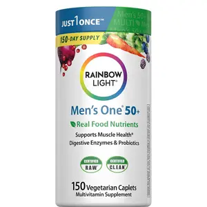 Rainbow Light Multivitamin for Men 50+, Vitamin C, D & Zinc, Probiotics, Men's One 50+ Multivitamin Provides High Potency Immune Support, Non-GMO, Vegetarian, 150 Tablets