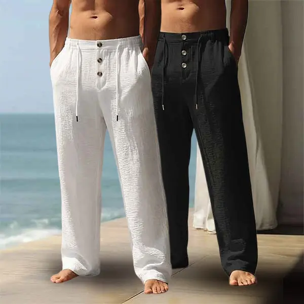 Men’s summer 2-pack casual long pants, breathable skin-friendly fabric, lightweight and non-sweaty, suitable for home leisure and everyday commuting