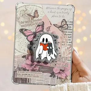 Cute Ghost Reading a Book With Black Cat Spooky Bats Adorable Kindle Grip Books Bookish Magnetic Kindle Grip Book Lover Kindle Accessories Phone Holder PopSocket Phone Grip Magnetic Pop Socket Phone Grip