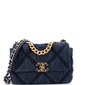 Pre-owned CHANEL Denim Shoulder Bags 19 Flap Bag Quilted Medium by Rebag