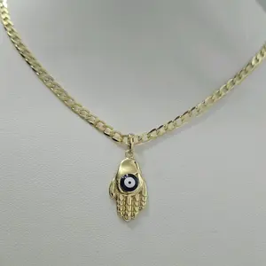 Cadena Cubana 3mmx17.5 inches with Hand Eye Charm High-Quality Water-Resistant Laminated for Daily Use