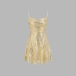 Cider [size 2-8] Sequin V-neck Solid Lace Up Mini Dress