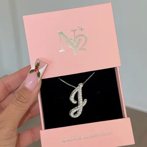 Double Plated Script Initial Necklace | Personalized Gold or White Gold CZ Pendant | Gift for Her