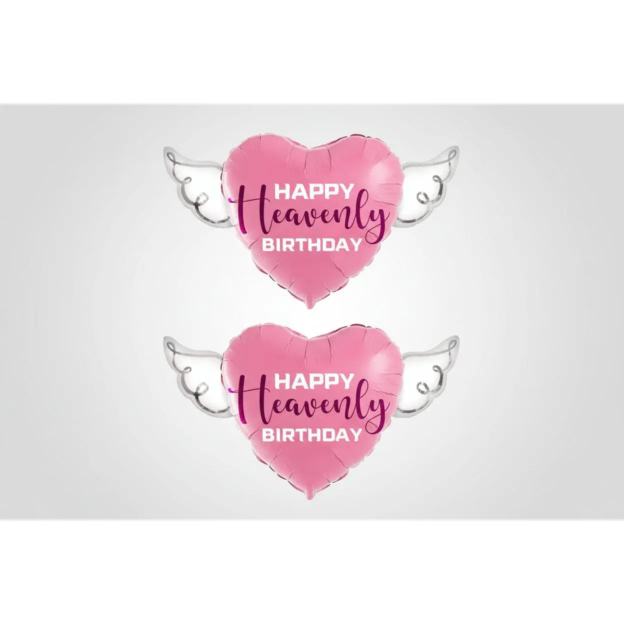 Happy Heavenly Birthday Memorial Balloon 17" – Pink Heart with Angel Wings | 2-Pack | Purple Script