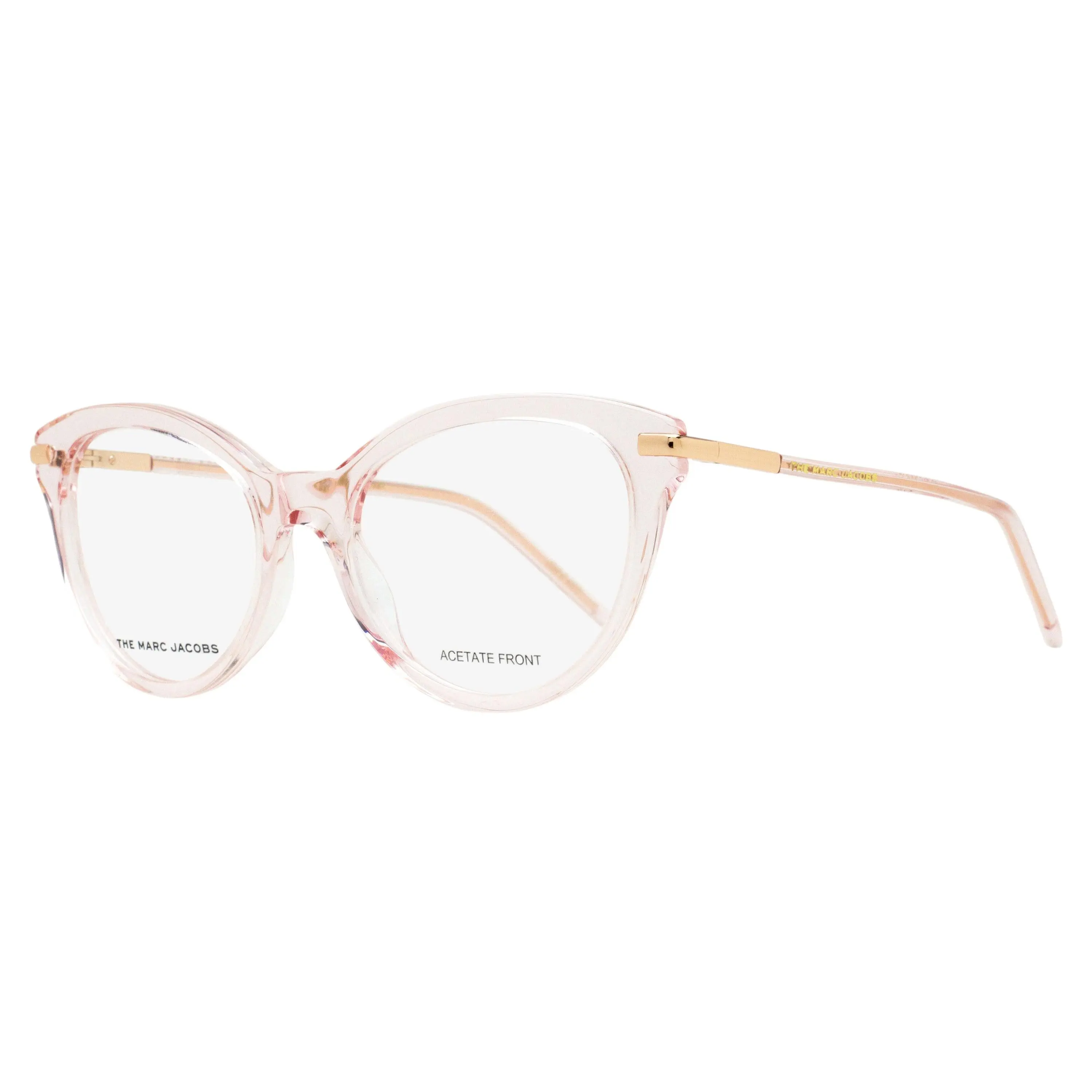 Marc Jacobs Modern Flex Hinge Cat-Eye Eyeglasses (Marc 617 35J) - Acetate Front, Flexible Arms, Transparent Pink, 52mm