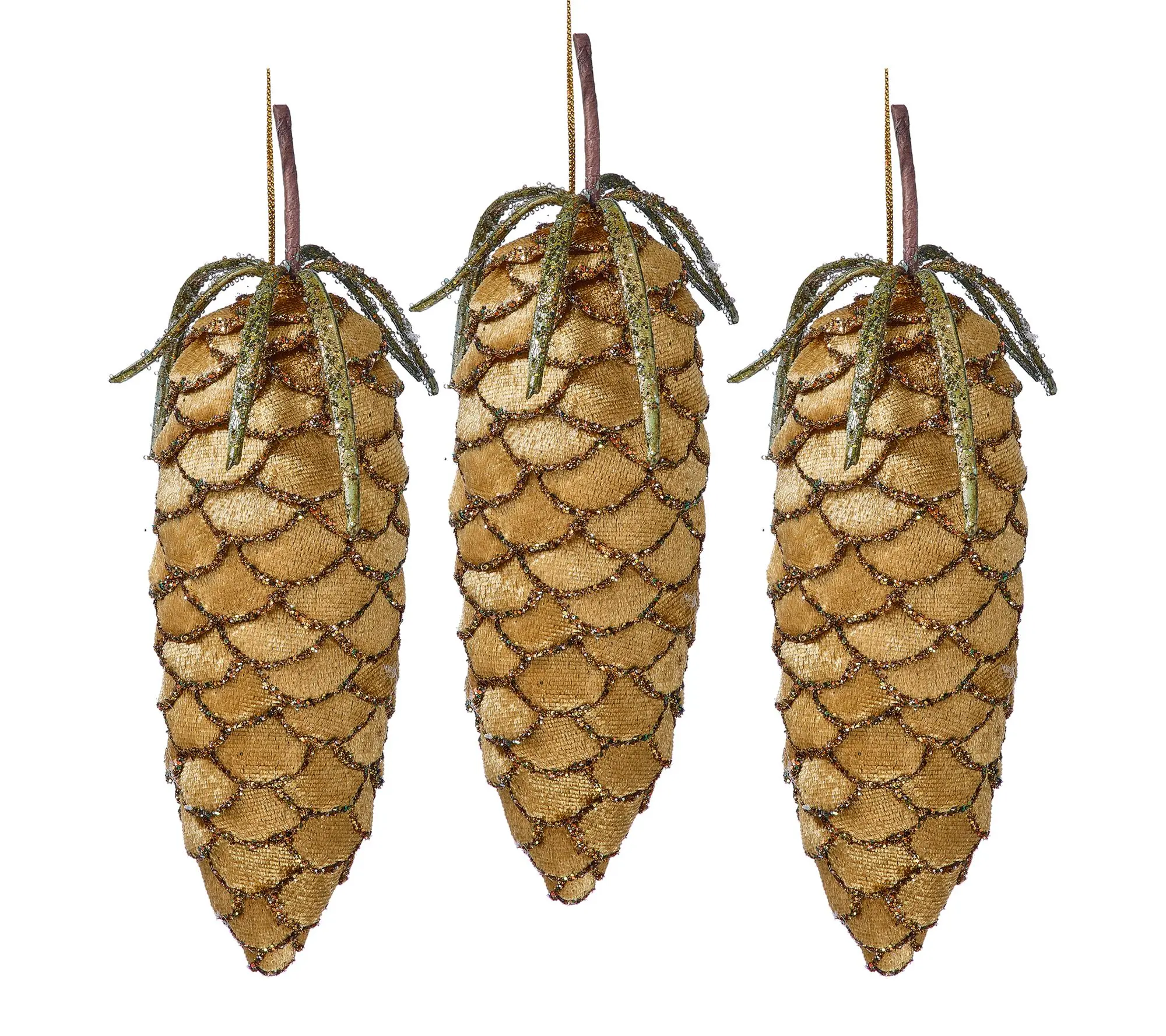 6.5" Velvet Pinecone Ornament Set of 3 by Valerie