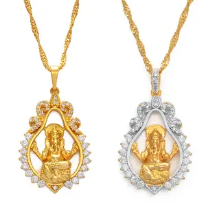 Hinduism Indian Religious Ganesha Pendant Necklaces for Women Girls Gold Color and Cubic zirconi Necklaces
