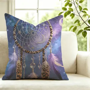 Bohemian Style Dreamy Dreamcatcher Printed Throw Pillow, 45×45cm 1Pcs, Soft Polyester Fabric, with Pillow Insert and Zipper, Suitable for Sofa and Bedroom Home Decoration, Ideal Gift Choice