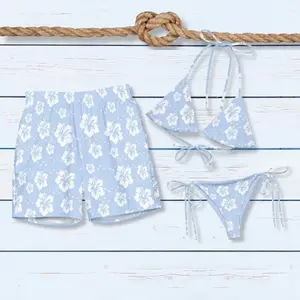 His and Hers Tropical Pastel Floral Swimsuits - Romantic Matching Couples Beachwear for Honeymoon Vacation