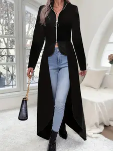 Women's Casual Fitted Long Sleeve Windbreaker Jacket, Pure Color Spring Summer Outerwear, Stylish European and American Fashion