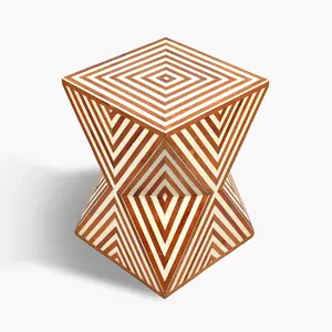 Handcrafted Moroccan White & Walnut Square Side Table