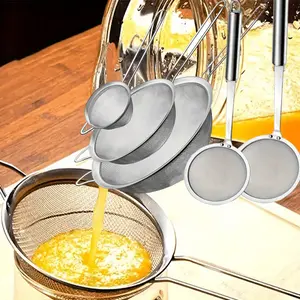 Fine Mesh Strainer And Fat Skimmer Spoon Set Multipurpose Metal Strainers for Kitchen Rice Quinoa Food Stainless Steel Fat Skimmer for Cooking Fat Grease Floating Kitchen Filter Tools for Baking Cooking