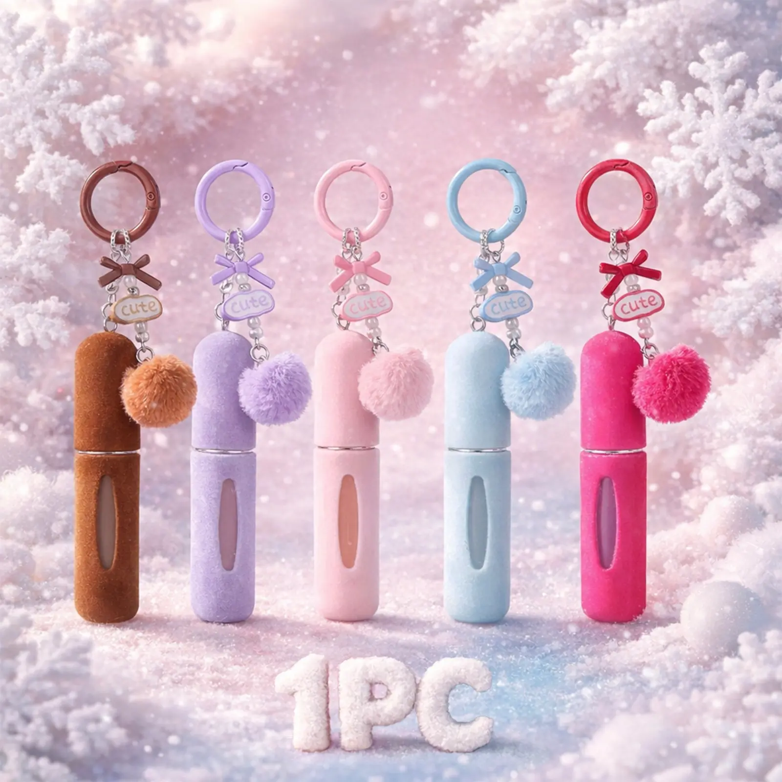 Portable Perfume Spray Bottle Container, 0.17 Floz / 5 Ml Refillable Design Atomizer with Fur Ball Pendant, Travel Essential for Women, Refillable Spray Bottles