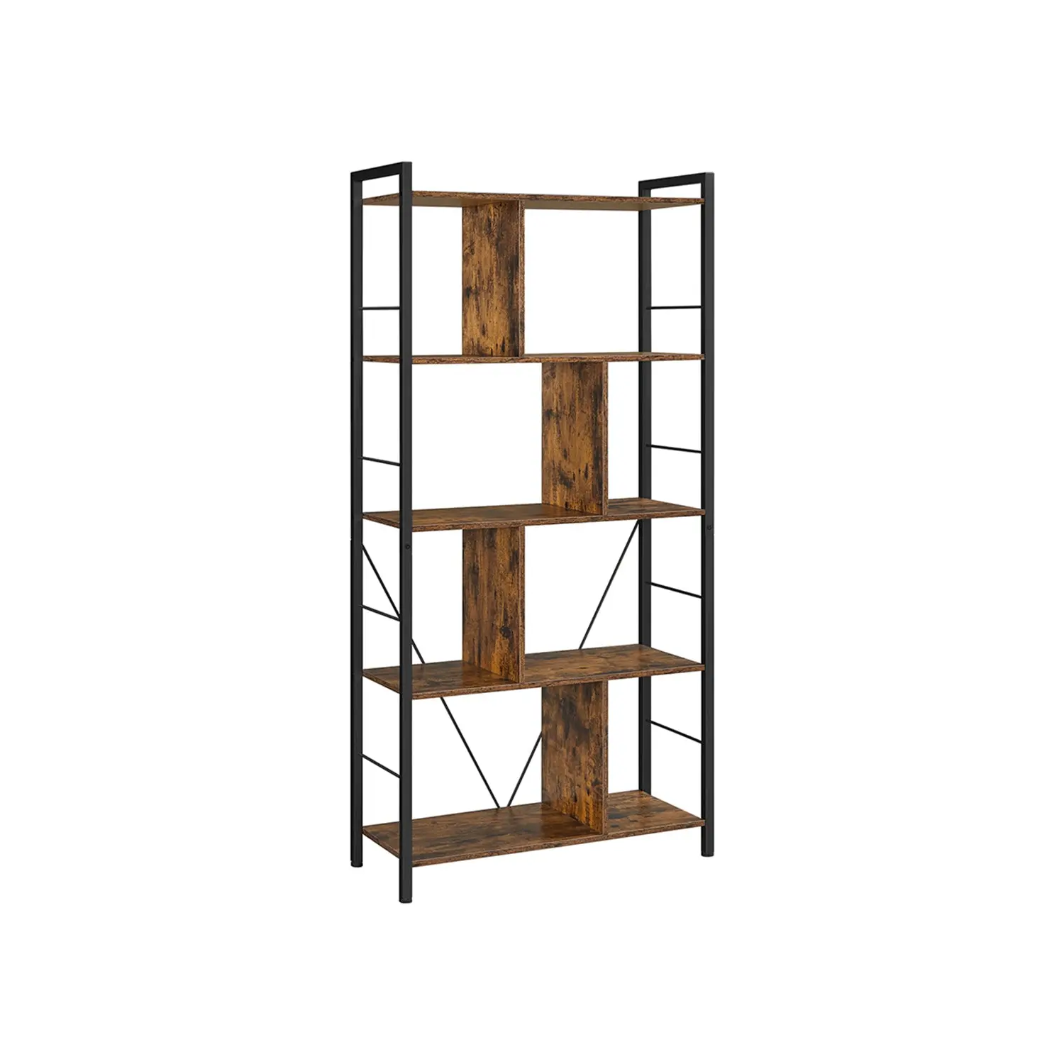 VASAGLE 5-Tier Industrial Metal Vertical Standing Storage Shelf Unit with Open Compartments, Rustic Racks for Indoor Room Organization