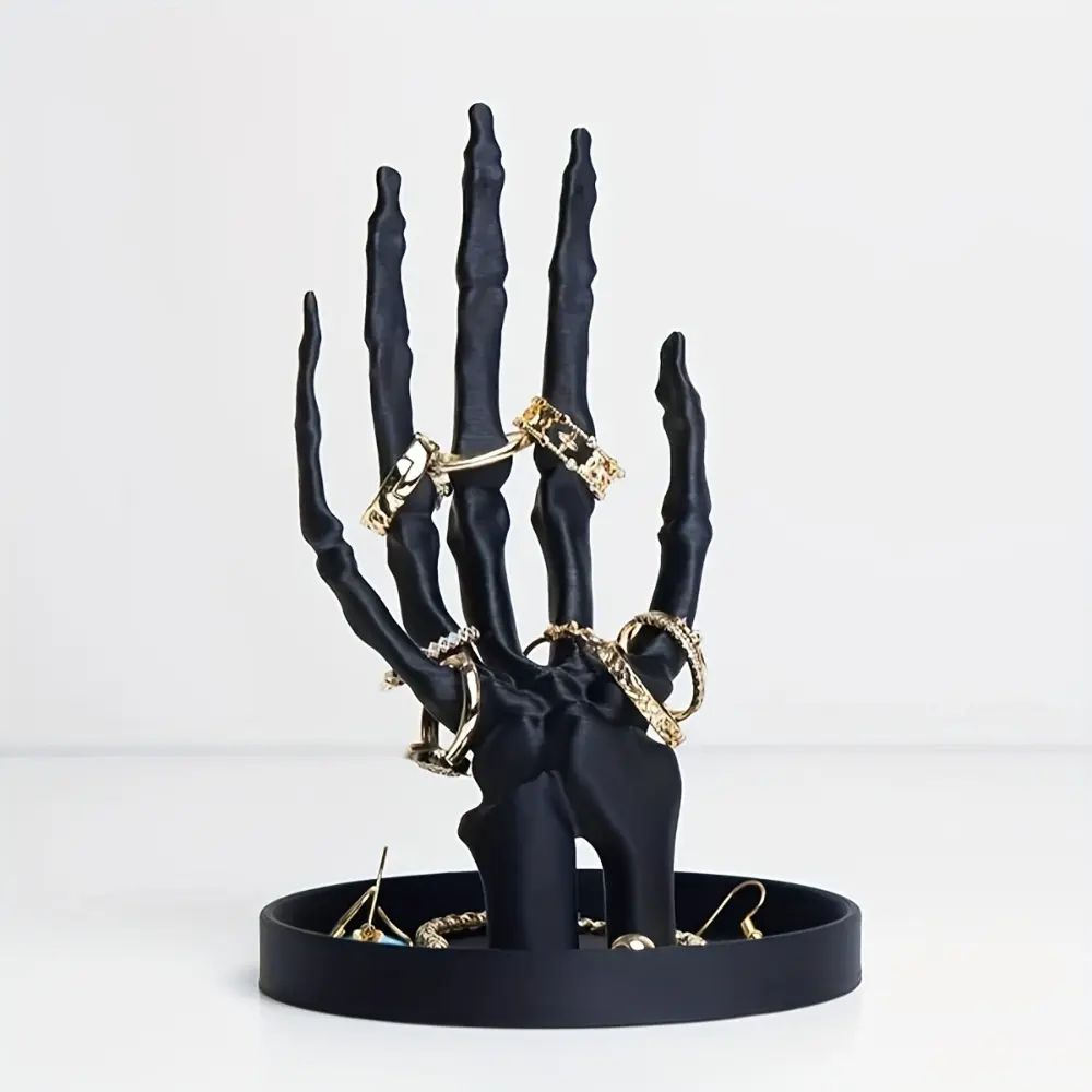 Gothic Jewelry Stand - Durable Abs Storage Box for Necklaces, Earrings, And Rings, Featuring a Decorative Bone Design - Perfect for Halloween, Home Decor, And Vanity Storage.