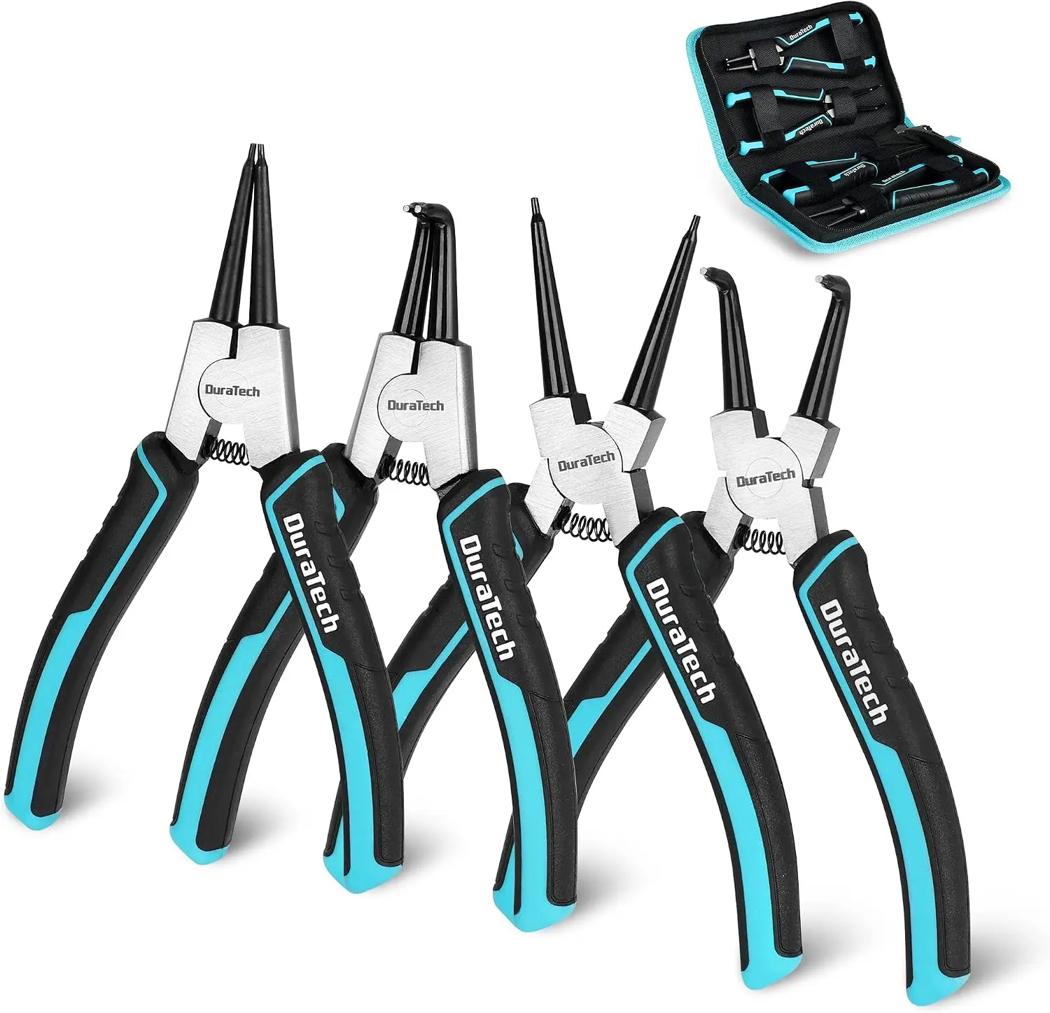 4 PCS 7" Snap Ring Pliers Set with| Duty Internal & External Circlip Pliers Kit with Straight/Bent Jaw, CRV, C Clip Pliers