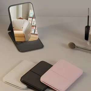 1 pc Portable Makeup Mirror Solid Color PU Leather Simple Design Foldable Cute Pocket Mirror Folding Makeup Mirror Travel-Friendly Cosmetic Tool