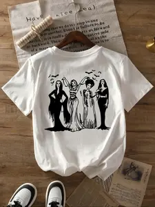 Women's Figure & Letter Print Round Neck Tee, Fashion Casual Short Sleeve T-shirt, Ladies Summer Clothes for Daily Wear