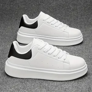 Men'S Classic Solid Color Thick Sole White Shoes, Casual Skateboard Sneakers, Korean Style Versatile Fashion Trend, Lightweight Comfortable Durable Casual Sports Shoes