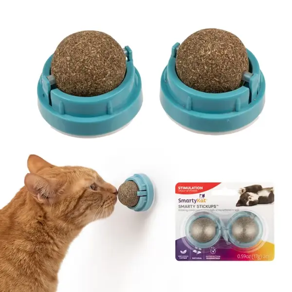 2-Pack Rotating Natural Catnip Wall Ball Toys for Interactive Licking and Self-Play
