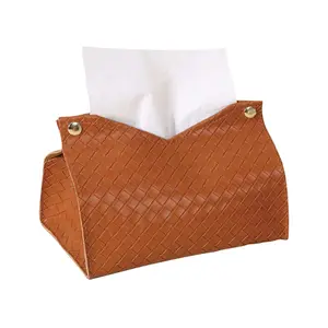 Luxury woven tissue box for home, creative living room storage, simple solid color napkin holder for car and desktop, patterned tissue box