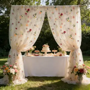 1-piece set, light beige embroidered floral pole mesh, with a pole bag opening at the top, suitable for wedding and party venue decoration, Wedding party backdrop, decorative arches, bridal headbands, hand-held flower packaging