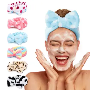 Spa Headband – 6 Pack Makeup headbands Women Bow Hair Band Soft Coral Fleece Skincare Headband Face Wash Headband for Women Girls Washing Face