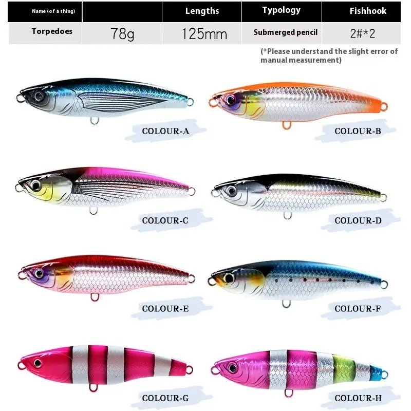 Sea Fishing Sink Weight Pencil 125mm, Boat Fishing Large Lure 78g, Long Cast Fake Bait, Kingfish Flat Fish Bait, Angling Gear