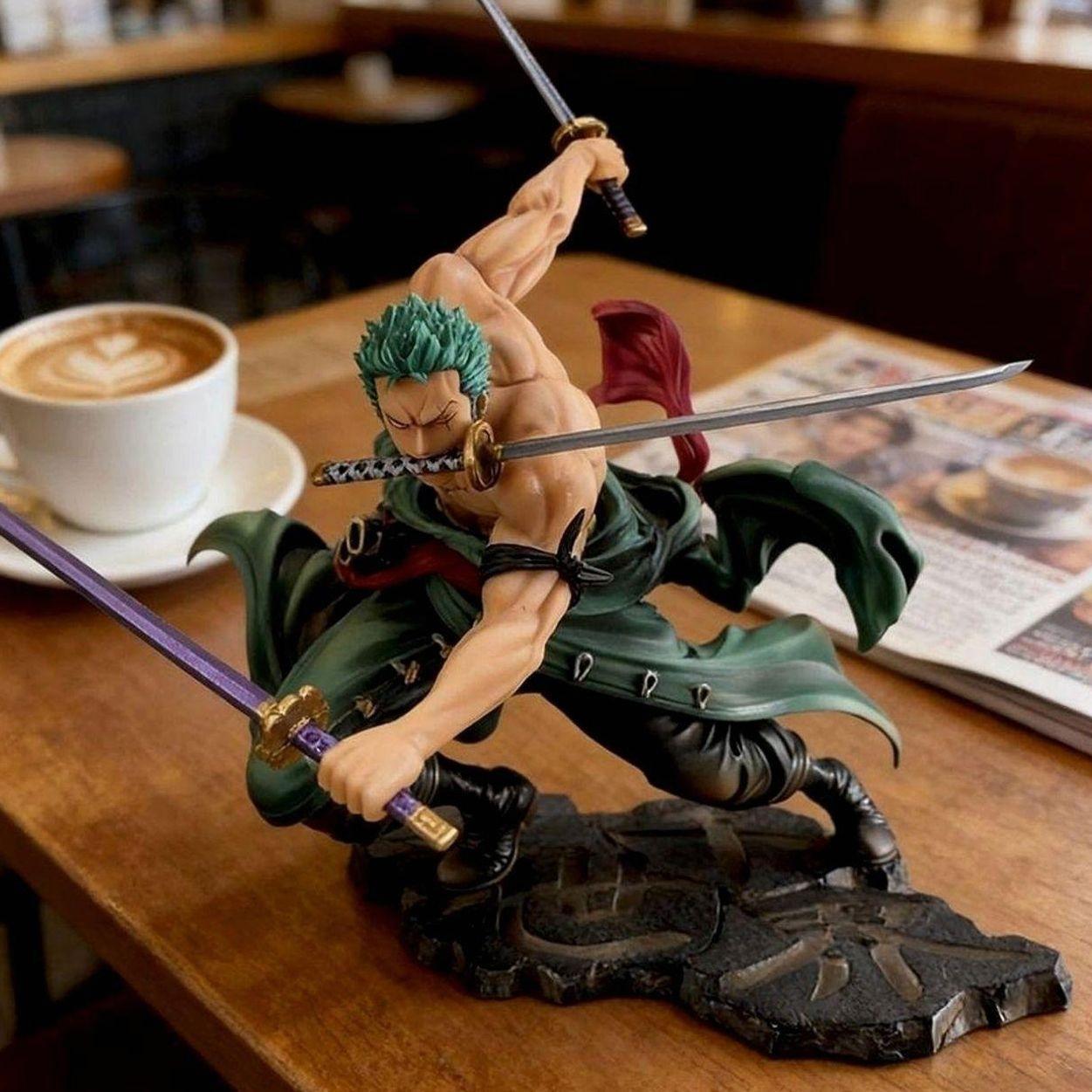 One Piece Roronoa Zoro Three-Sword Style Figure, Anime Collection Desktop Decor， Roronoa Zoro Battle Figure, Highly Detailed Statue Ornament "Thousand World" Scene Figure, Anime Collection Gift, Action Figures