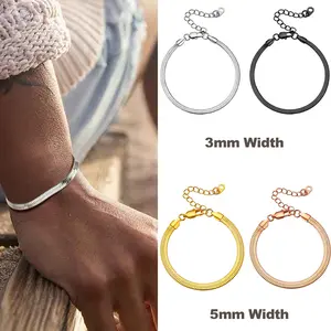 PROSTEEL Herringbone Flat Chain Bracelets Stainless Steel Chain Bracelet Beautiful Summer Jewelry 6.3/8.5inch Adjustable Unisex For Men Women Gift Box