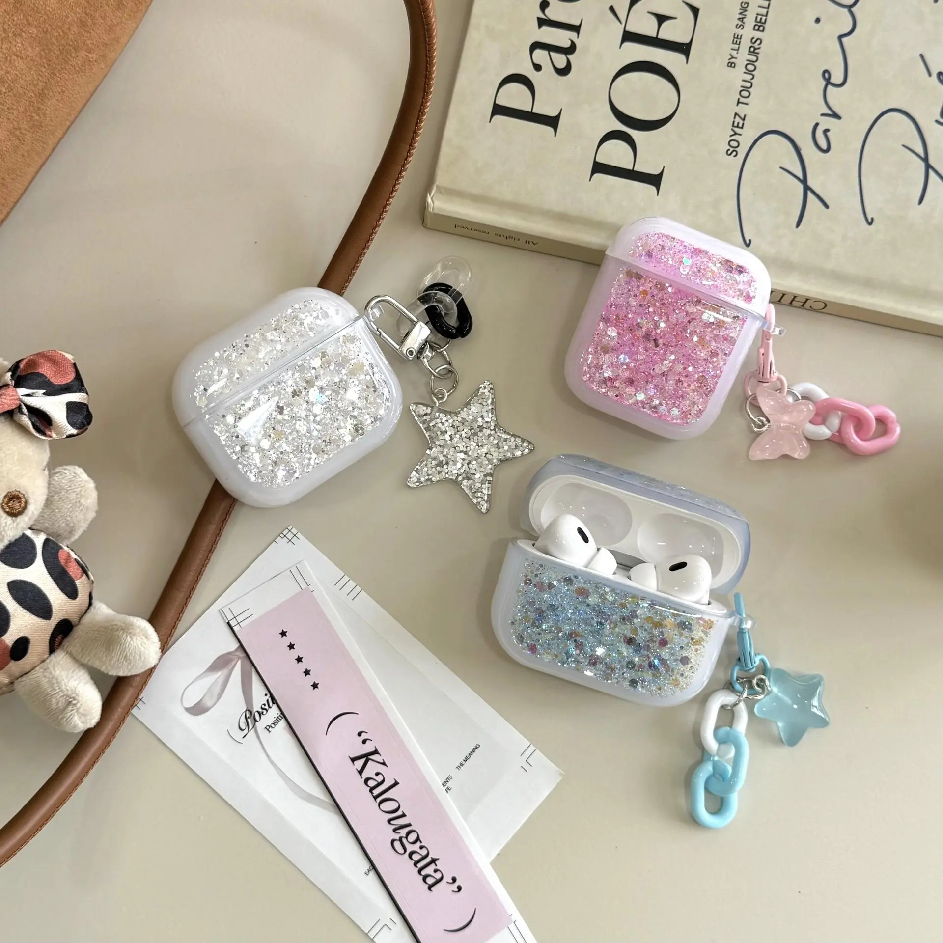 Fashion Glitter Earphone Case, 1 Count Shock-proof Earphone Protection Cover, Portable Compact Earphone Case Accessories for AirPods Pro, Keychain
