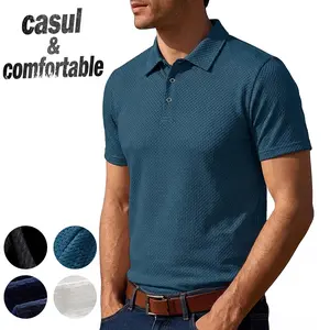 Men's Casual Polo Shirt Slub Cotton Short Sleeve Polo for Men, Lightweight Breathable Textured Polo Shirt for Business Casual, Office, Golf, Daily Wear, Summer Top
