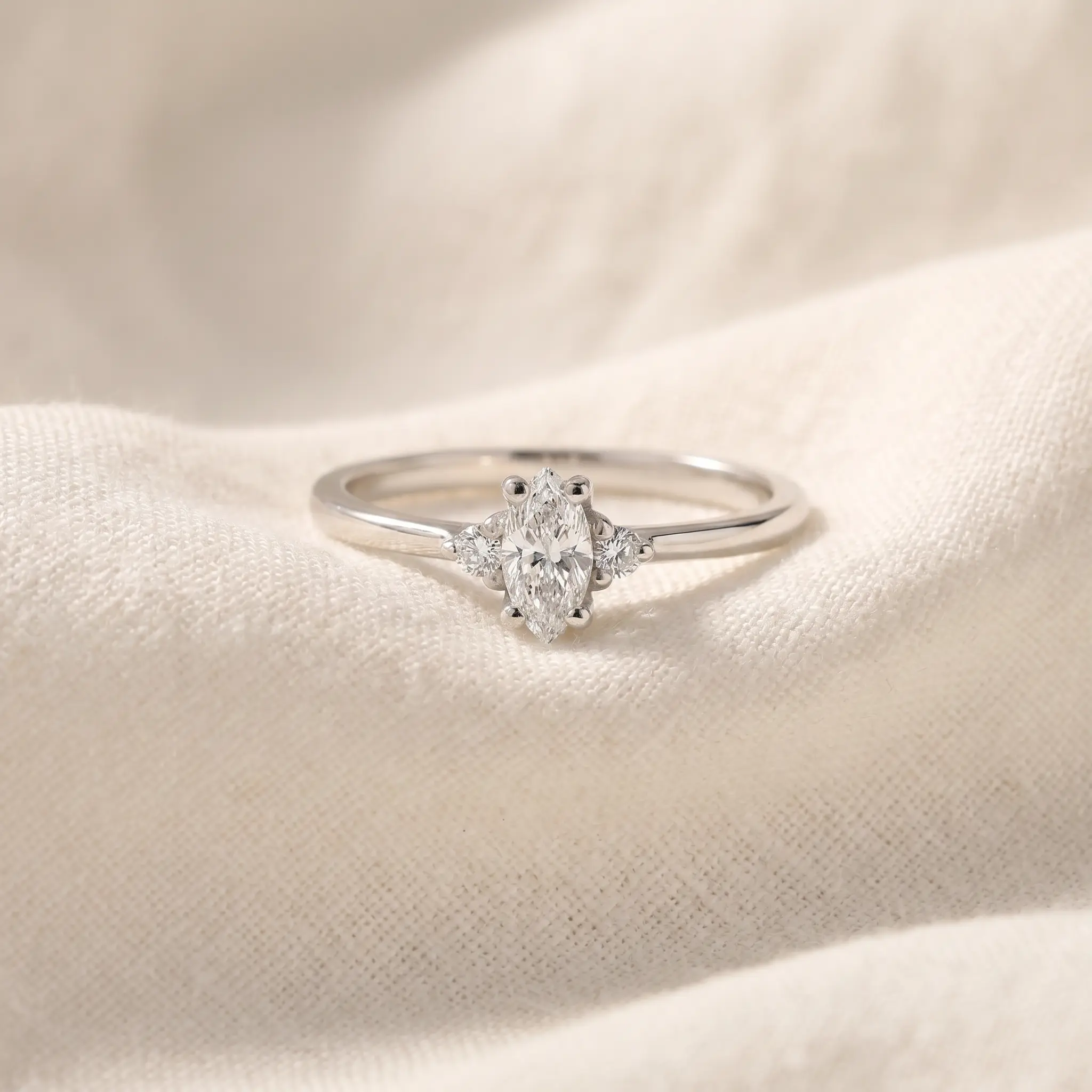 1/3 Marquise Diamond Engagement Ring 10k White Gold