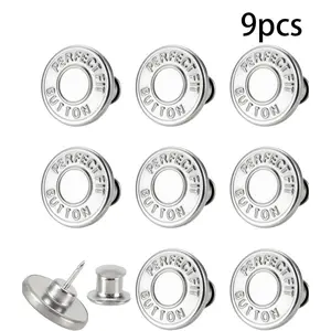 9pcs 17mm Jeans Buttons, Adjustable Fit Metal Button Fasteners, Reusable Denim Buckles, Fashionable Clothing Accessories
