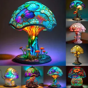 Colorful Mushroom Table Lamp Decorative Resin Craft, Home Garden Design Ornament, Unique Indoor Outdoor Decoration