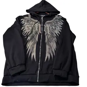 Radiant Angel Wings Hoodie Pullover Soft Sweatshirts Tops with Shimmering Rhinestones & Intricate Design for Men Women Day Wear Fabric Long Sleeve Relaxed Fit