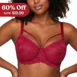 HSIA Pretty In Petals Plus Size Elegant Sheer Mesh Lace Unlined Full Coverage Strappy Underwire Non-Padded Bra with Minimizer Support  Wide Adjustable Straps for Women's Everyday Lingerie