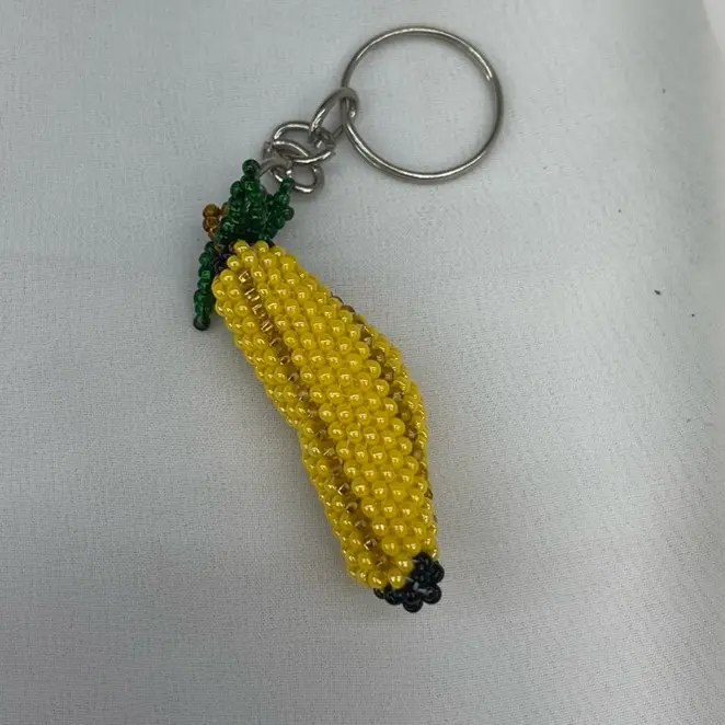 Handcrafted Beaded Banana Keychain - Vibrant Yellow & Green Beads - Perfect for Bags & Keys