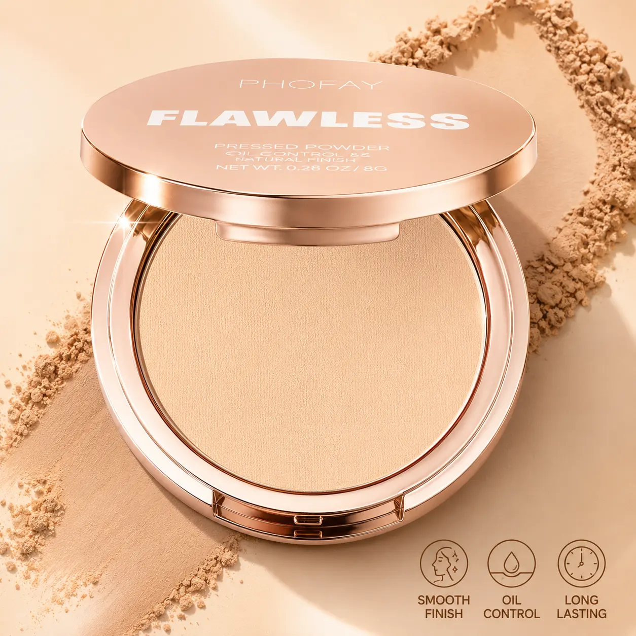 PHOFAY Waterproof Pressed Powder, Oil Control Setting Powder, Lightweight Face Powder with Soft Matte Finish
