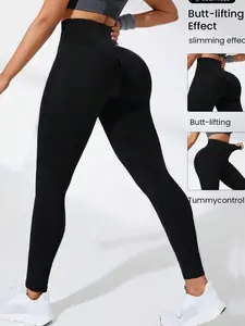Women's Dusty Purple High Waist Seamless Cropped Fitness Leggings for All Seasons High Stretch Yoga Pants with Lift Butt Effect