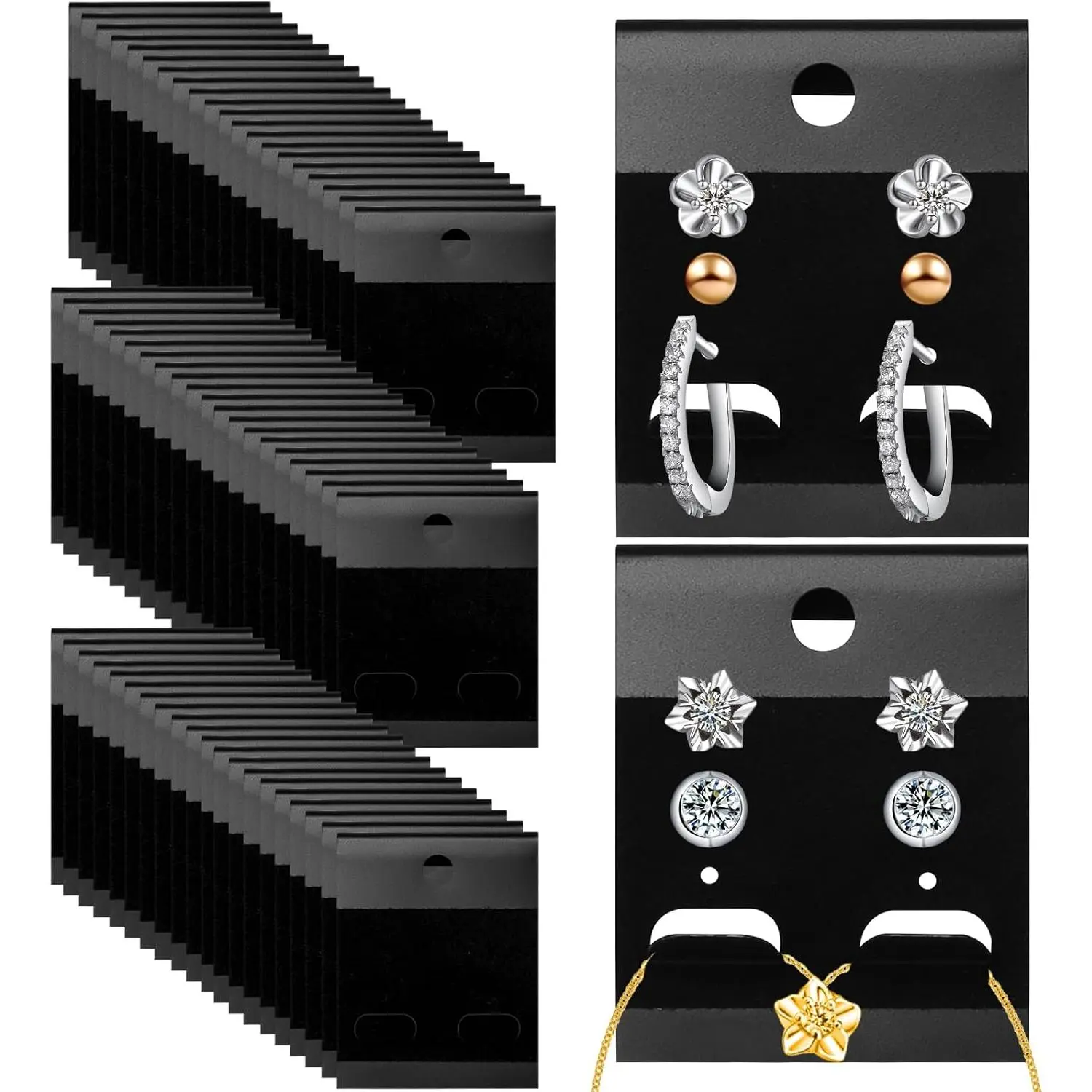 Black  Plastic Display Cards 100 count Earring Card Holder Hanging  Display Cards for Earrings,Ear Studs, Accessories,2 x 1.6 Inches