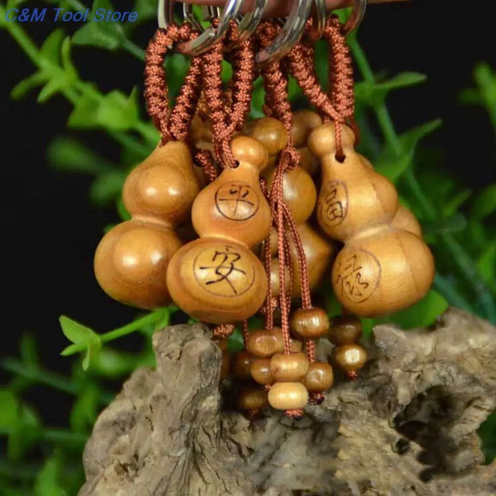 AUTO - 1 Pcs New Car Hange Lucky Mahogany Gourd Craft Chinese Traditional Fortune Keyring Decor Keychain