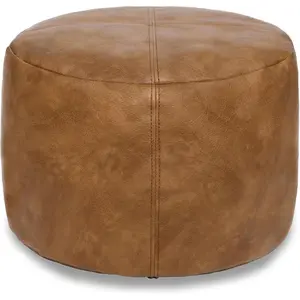 Unstuffed Faux Leather Pouf Cover, Handmade Footstool Ottoman Storage Solution, Floor Footrest Cushion - 16.5”Dx12”H, Mocha